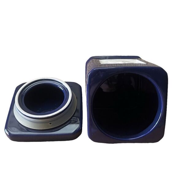 Vintage Roshco TileWare Cobalt Blue Baker Graphic Tile Ceramic Square Canister - Picture 8 of 13